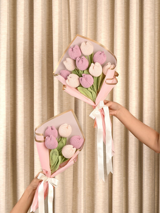 Crochet Tulip Bouquet of 5: Baby Pink and Lilac