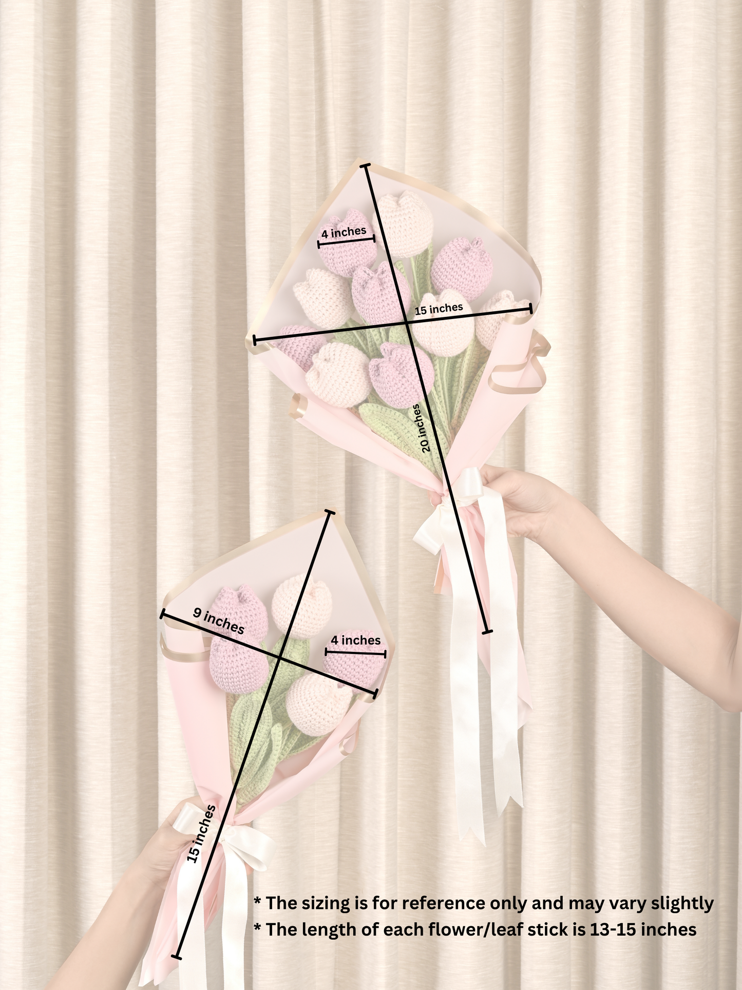 Crochet Tulip Bouquet of 5: Baby Pink and Lilac