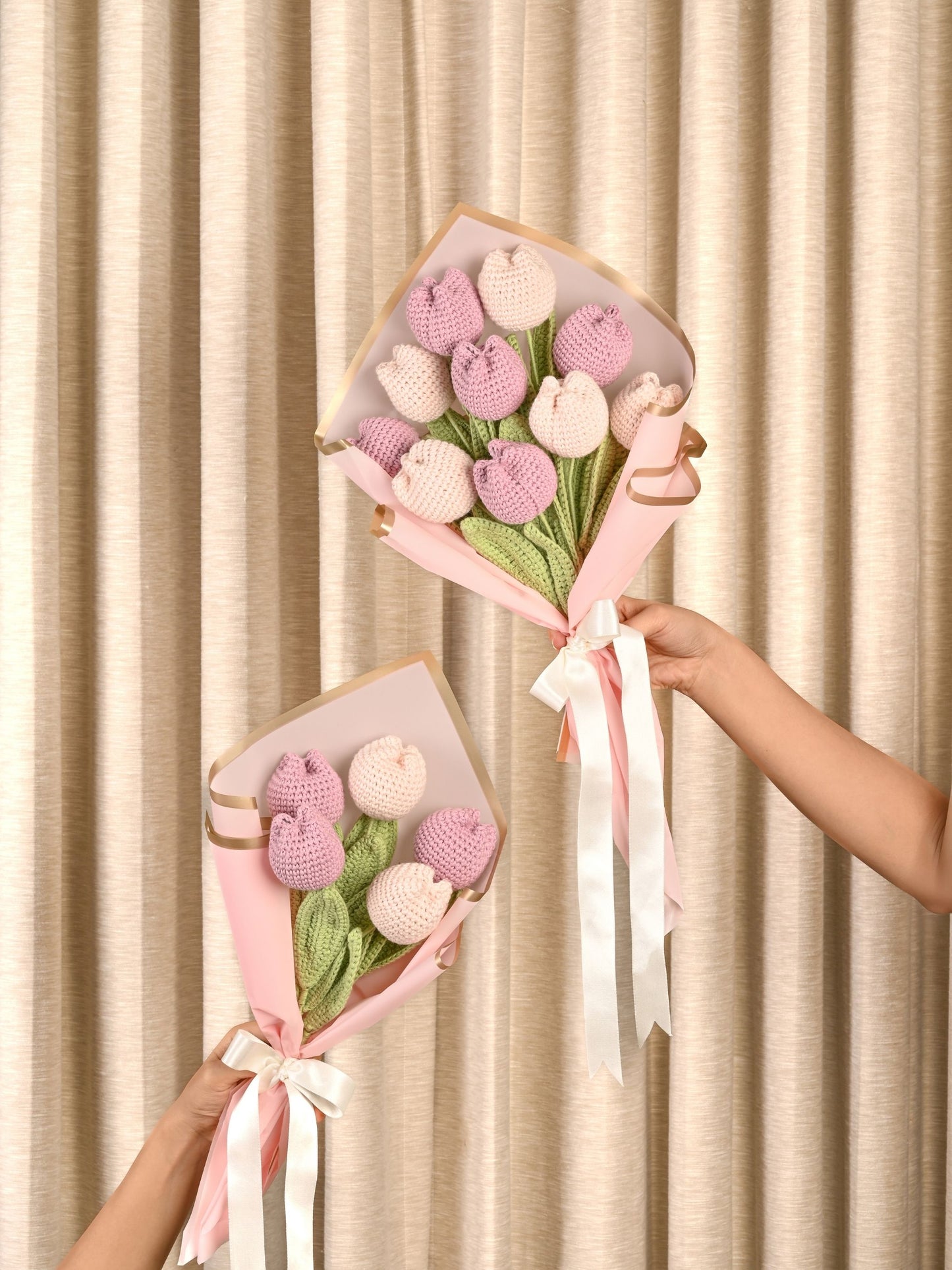 Crochet Tulip Bouquet of 5: Baby Pink and Lilac