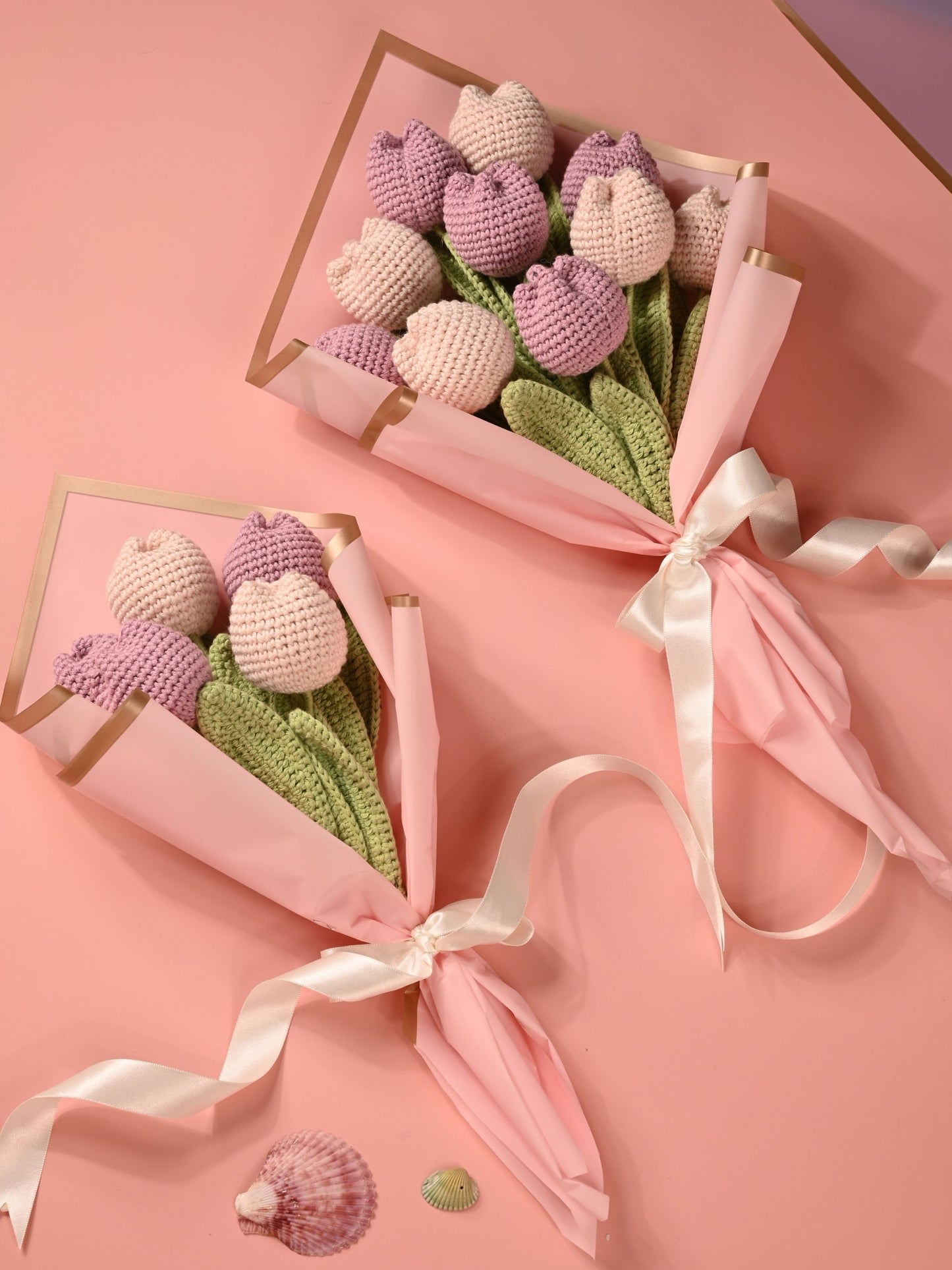 Crochet Tulip Bouquet of 5: Baby Pink and Lilac