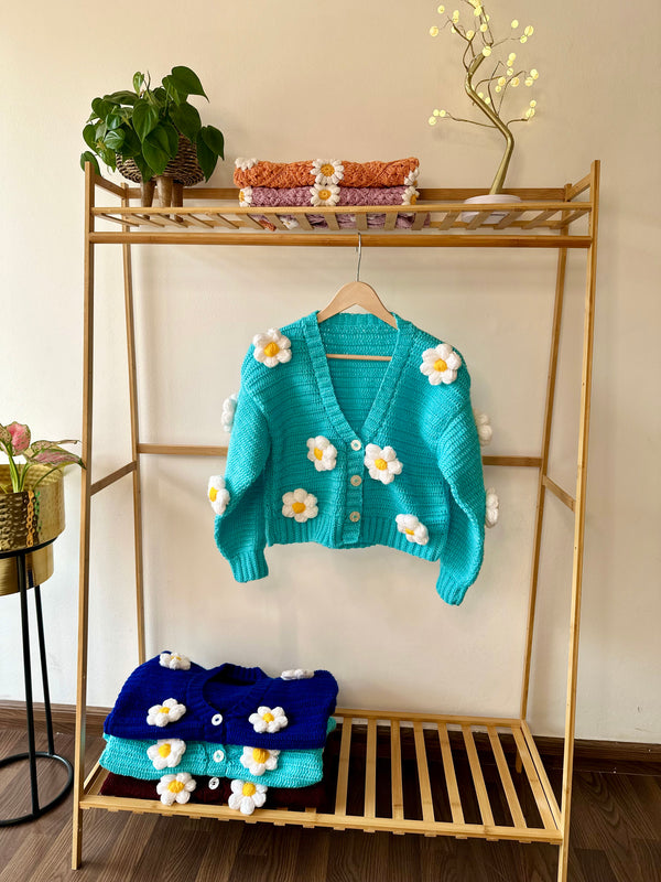 Floral Cardigan: Sky Blue