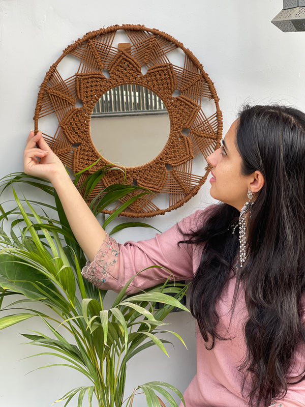 Earthy tone Macrame Mirror