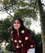 Crochet Flower Cardigan: Maroon