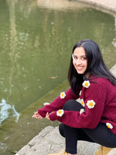 Crochet Flower Cardigan: Maroon