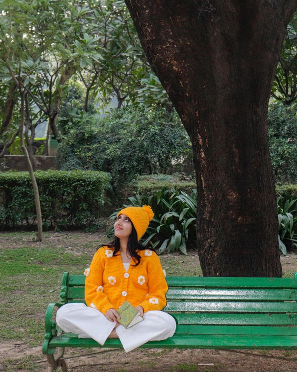 Crochet Flower Cardigan: Mustard Yellow