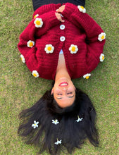 Crochet Flower Cardigan: Maroon